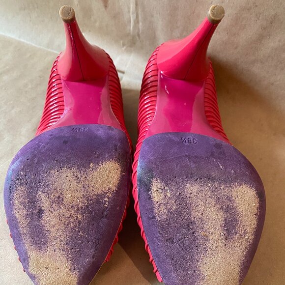 MIU MIU Red Pink Patent Leather Ribbed Peep - Picture 4 of 7